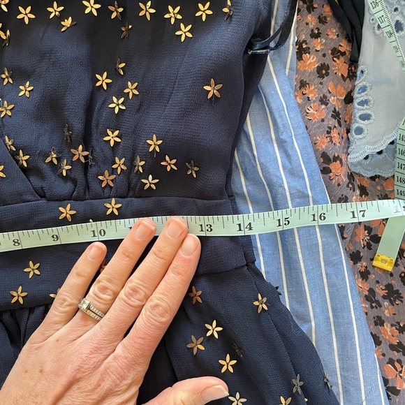 French Connection Navy Star Sequin Long Sleeve Sheer Dress - Picture 15 of 16